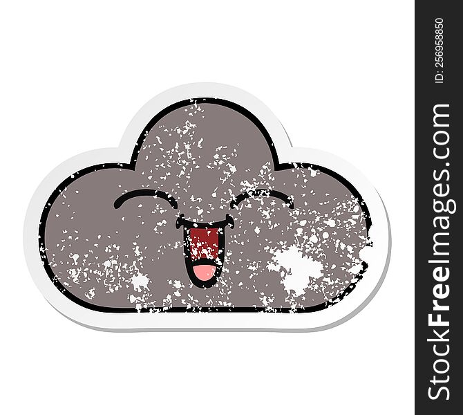 distressed sticker of a cute cartoon storm cloud