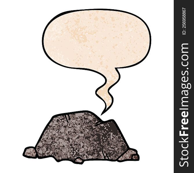 cartoon rock and speech bubble in retro texture style