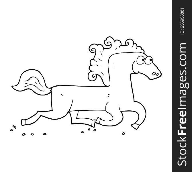 Black And White Cartoon Running Horse