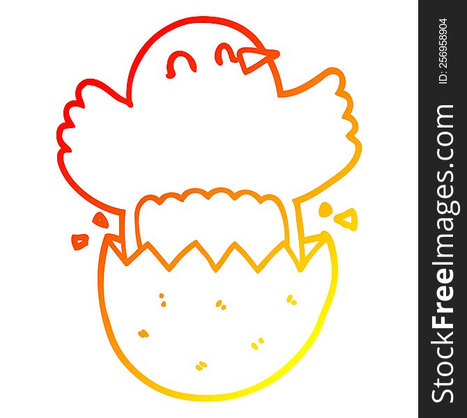 warm gradient line drawing of a cartoon hatching chicken