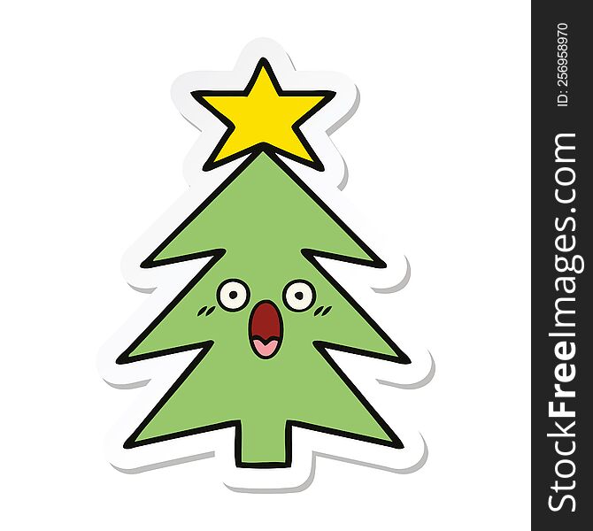 Sticker Of A Cute Cartoon Christmas Tree
