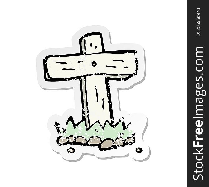 retro distressed sticker of a cartoon wooden cross grave