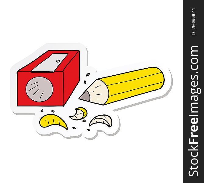 Sticker Of A Cartoon Pencil And Sharpener