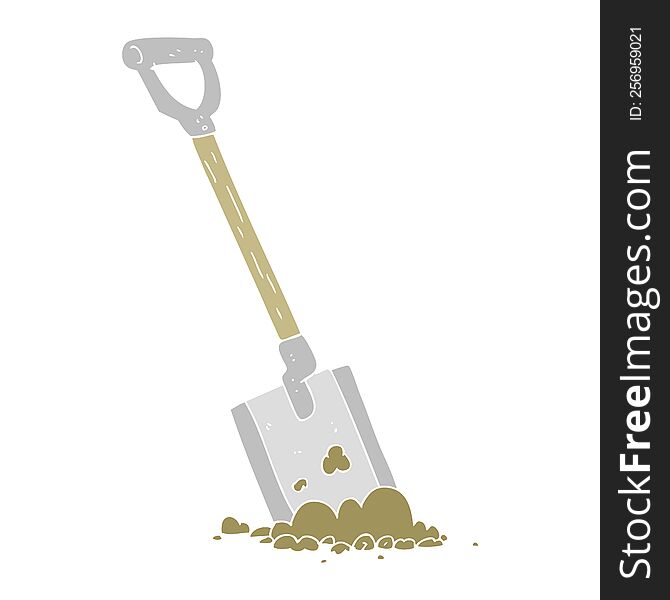 Flat Color Illustration Of A Cartoon Shovel In Dirt