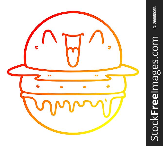 warm gradient line drawing of a cartoon happy burger