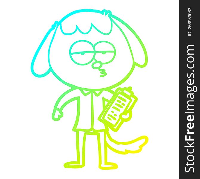 cold gradient line drawing of a cartoon bored dog in office clothes