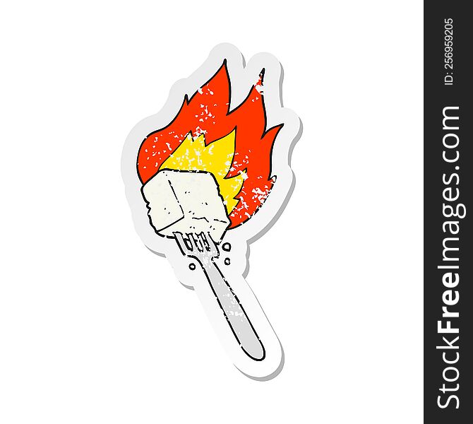 retro distressed sticker of a cartoon flaming tofu on fork