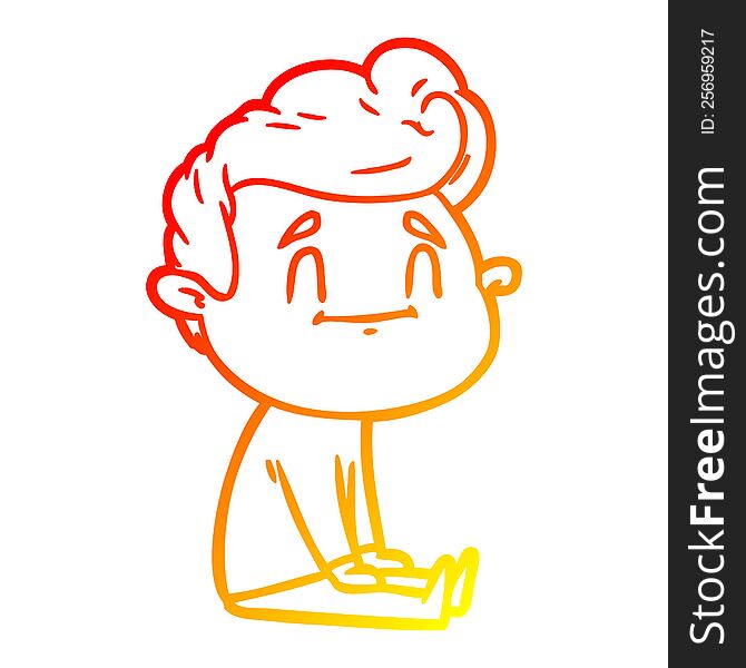 warm gradient line drawing of a happy cartoon man sitting on floor