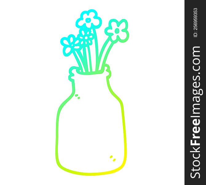 cold gradient line drawing of a cartoon flowers in vase
