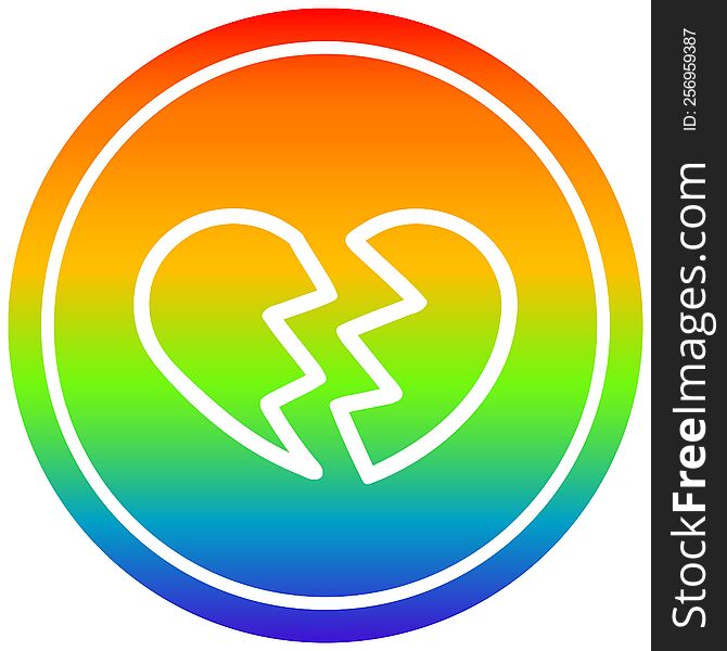 broken heart circular icon with rainbow gradient finish. broken heart circular icon with rainbow gradient finish