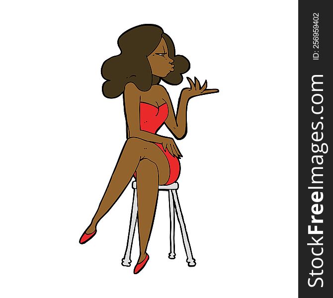 cartoon woman sitting on bar stool