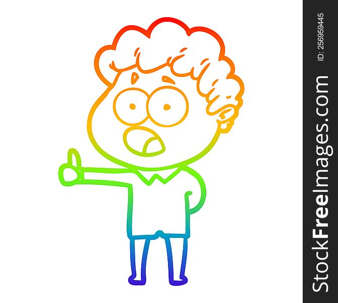 Rainbow Gradient Line Drawing Cartoon Man Gasping In Surprise