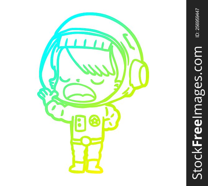 cold gradient line drawing of a cartoon astronaut woman explaining
