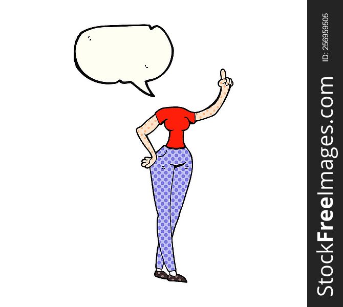 Comic Book Speech Bubble Cartoon Female Body With Raised Hand