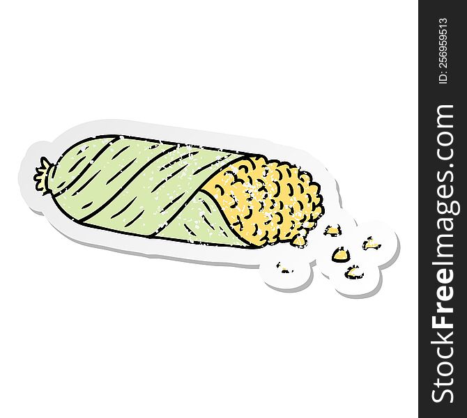 distressed sticker cartoon doodle of fresh corn on the cob