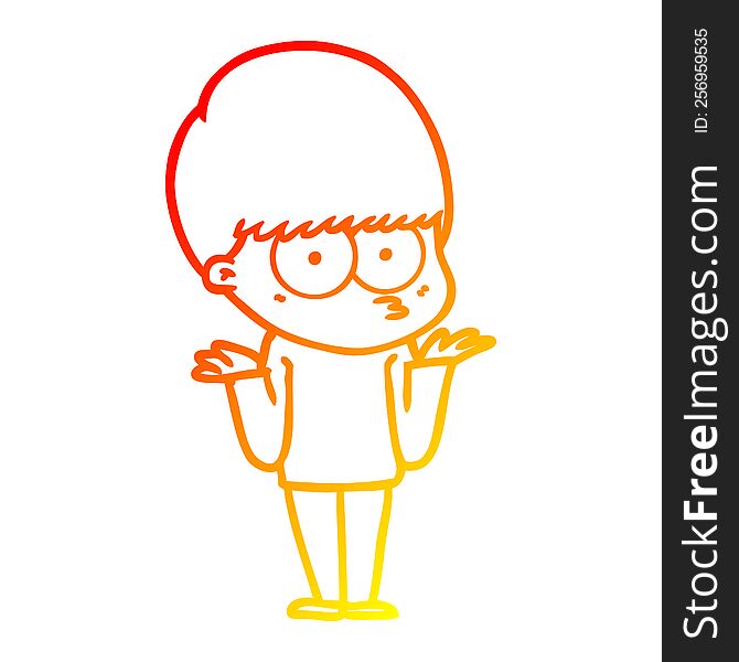 Warm Gradient Line Drawing Confused Cartoon Boy Shrugging Shoulders