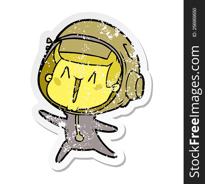 Distressed Sticker Of A Happy Cartoon Astronaut Leaping