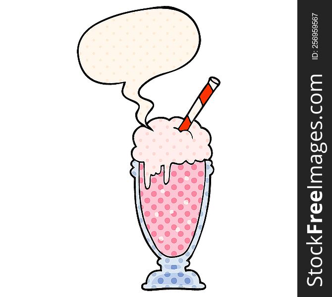 cartoon milkshake with speech bubble in comic book style