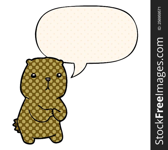 Cartoon Worried Bear And Speech Bubble In Comic Book Style
