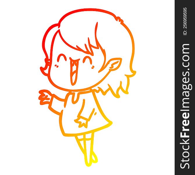 warm gradient line drawing of a cute cartoon happy vampire girl