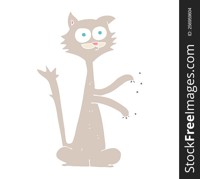flat color illustration of a cartoon cat scratching