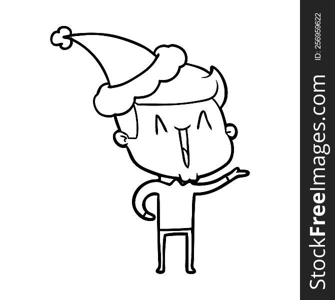 Line Drawing Of A Excited Man Wearing Santa Hat