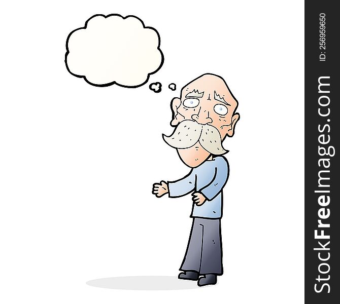 Cartoon Lonely Old Man With Thought Bubble