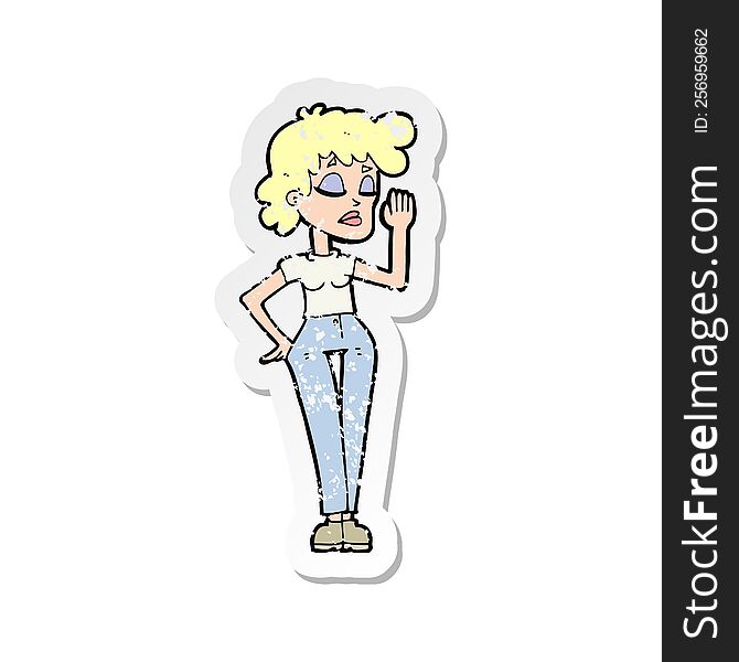 Retro Distressed Sticker Of A Cartoon Woman Ignoring