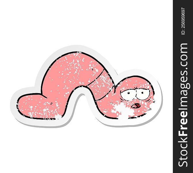 Distressed Sticker Of A Cartoon Tired Worm