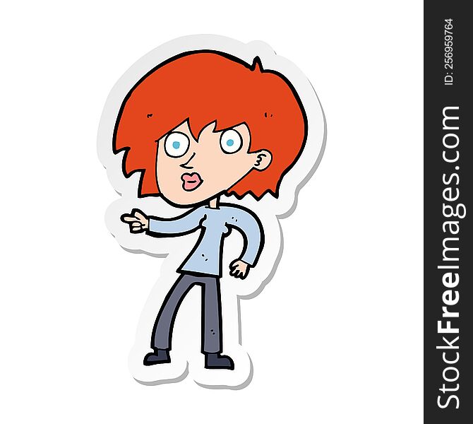 Sticker Of A Cartoon Surprised Woman Pointing
