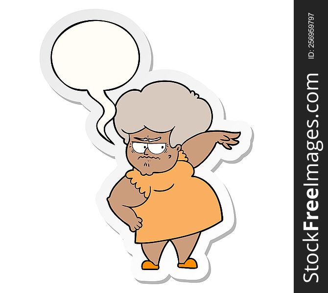 Cartoon Angry Old Woman And Speech Bubble Sticker