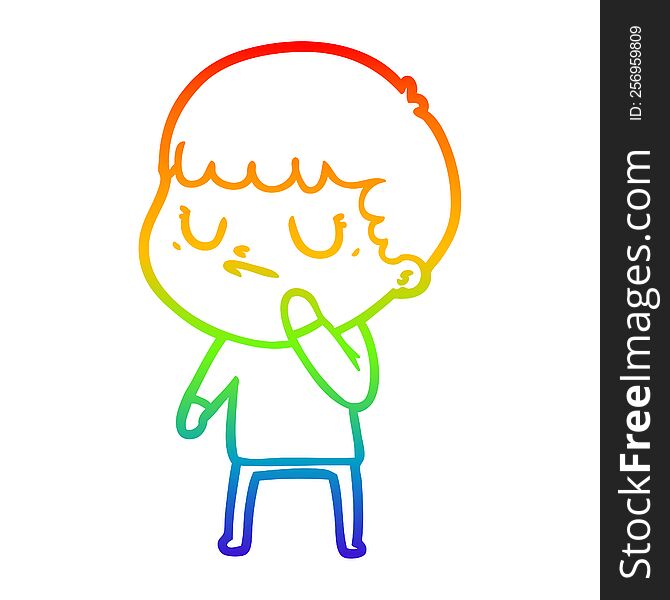 Rainbow Gradient Line Drawing Cartoon Grumpy Boy