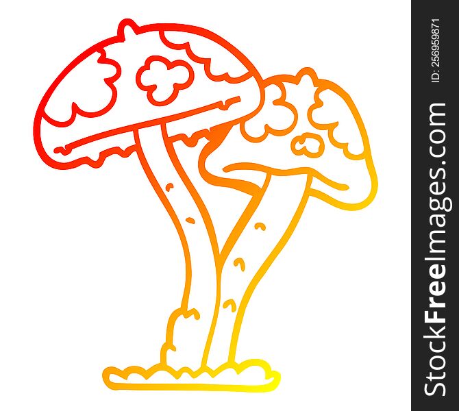 warm gradient line drawing of a cartoon mushroom