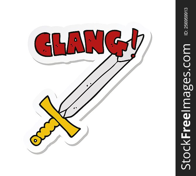 sticker of a cartoon clanging sword