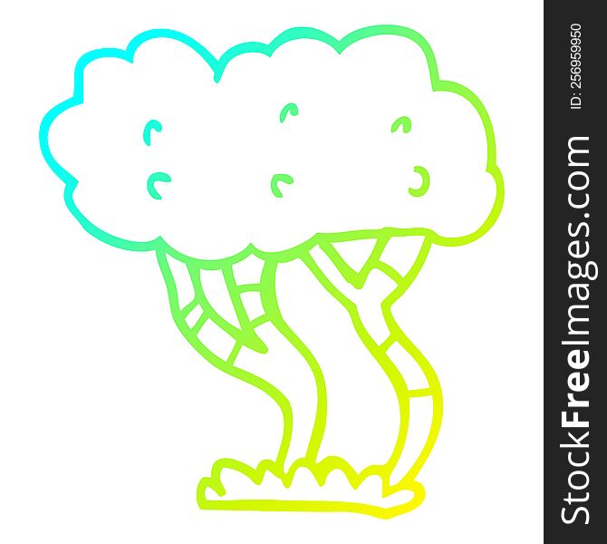 Cold Gradient Line Drawing Cartoon Tree