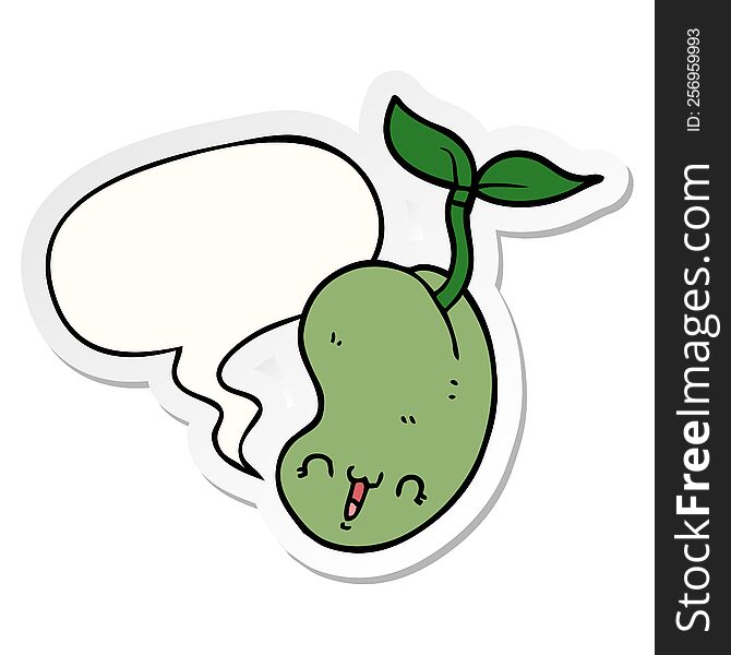 Cute Cartoon Seed Sprouting And Speech Bubble Sticker