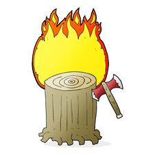 Cartoon Tree Stump And Axe Royalty Free Stock Photography