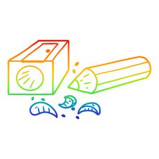 Rainbow Gradient Line Drawing Cartoon Pencil And Sharpener Royalty Free Stock Image