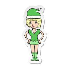 Free Sticker Of A Cartoon Woman In Christmas Elf Outfit Stock Photography - 256962872