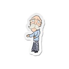 Retro Distressed Sticker Of A Cartoon Lonely Old Man Stock Photo