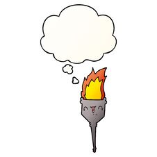 Cartoon Flaming Chalice And Thought Bubble In Smooth Gradient Style Stock Images