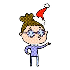 Comic Book Style Illustration Of A Woman Wearing Glasses Wearing Santa Hat Stock Photo
