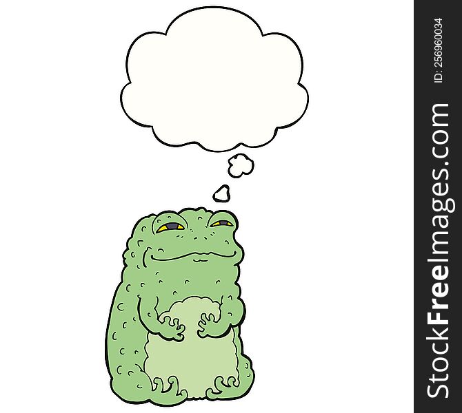 cartoon smug toad with thought bubble. cartoon smug toad with thought bubble