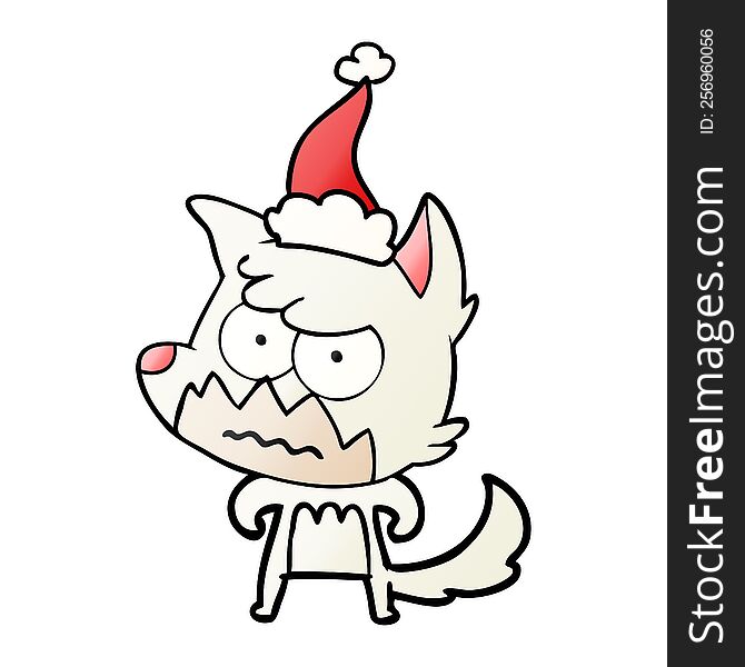 Gradient Cartoon Of A Annoyed Fox Wearing Santa Hat