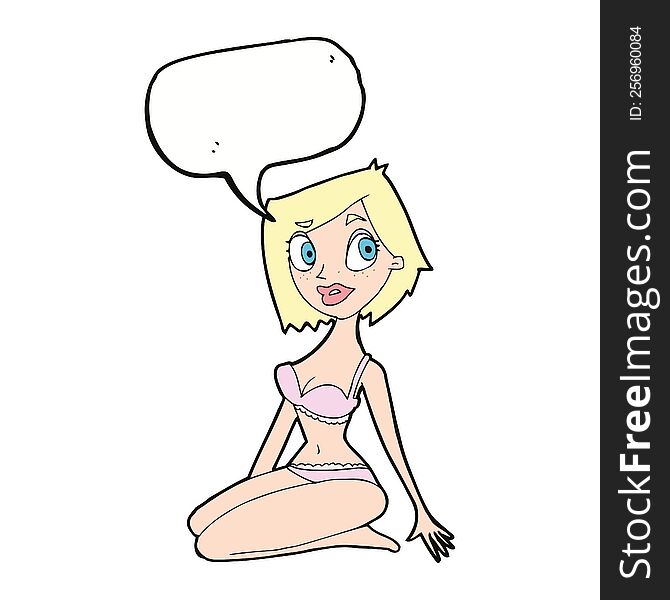Cartoon Pretty Woman In Underwear With Speech Bubble