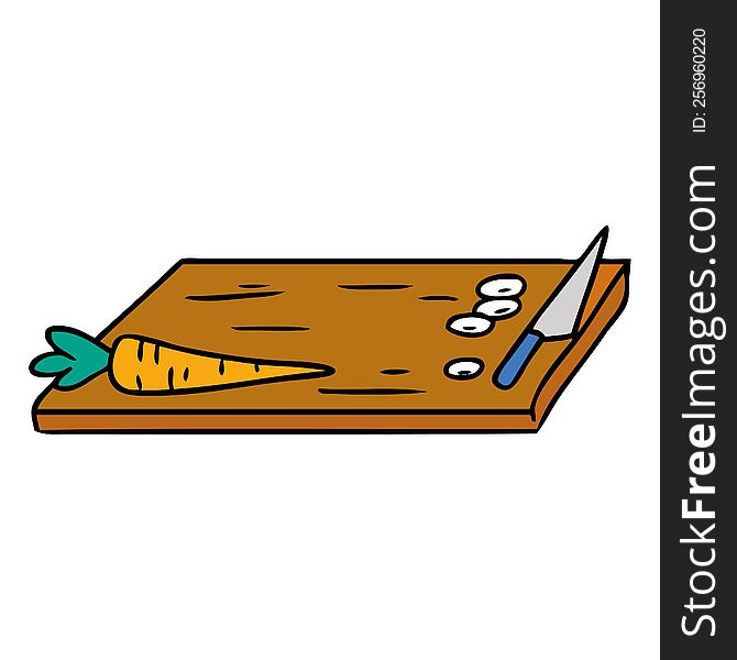 hand drawn cartoon doodle of vegetable chopping board