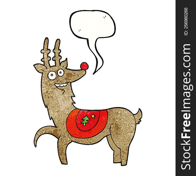 freehand speech bubble textured cartoon christmas reindeer