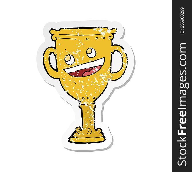 Retro Distressed Sticker Of A Cartoon Trophy