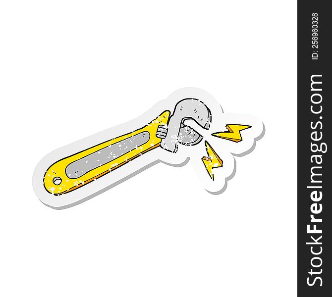 Retro Distressed Sticker Of A Cartoon Adjustable Spanner