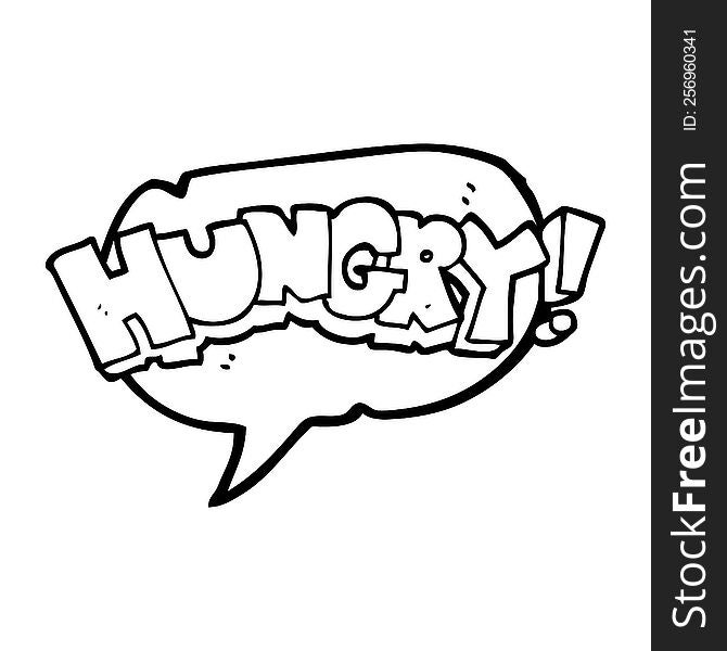 freehand drawn speech bubble cartoon hungry text